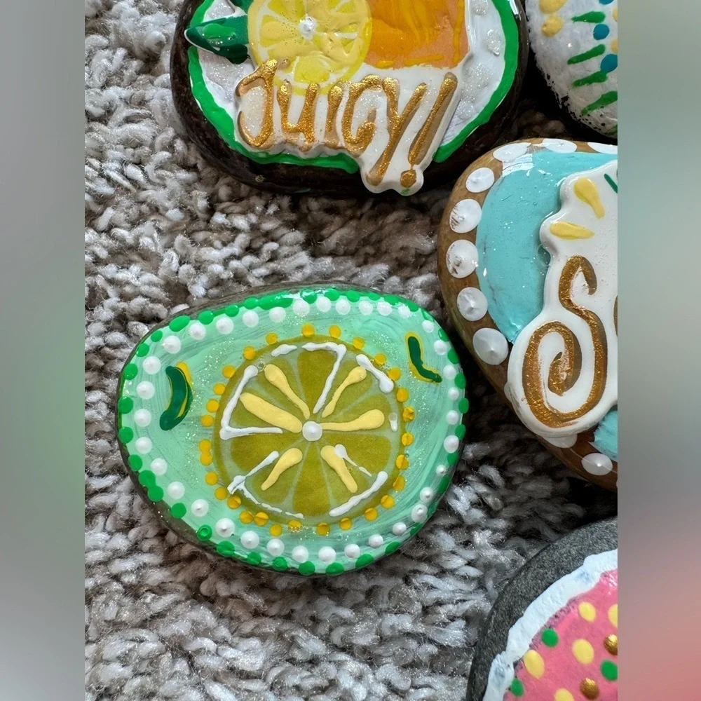 Colorful Lemonade Party Stones Handmade Painted Rocks | Lemon & Citrus Theme